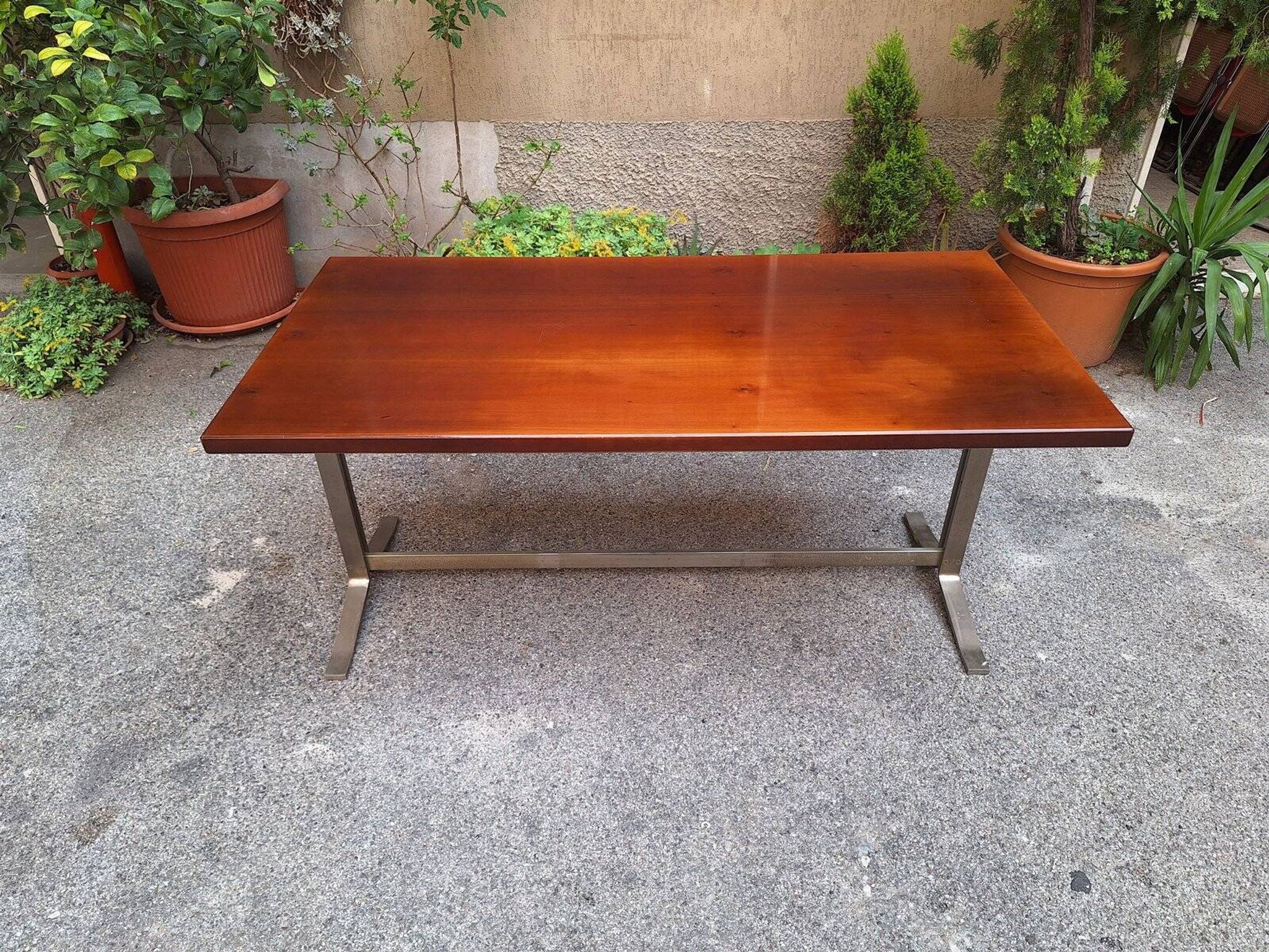 Vintage Desk Table in Wood and Chromed Metal by Gianno Moscatelli for Formanova, 1960s