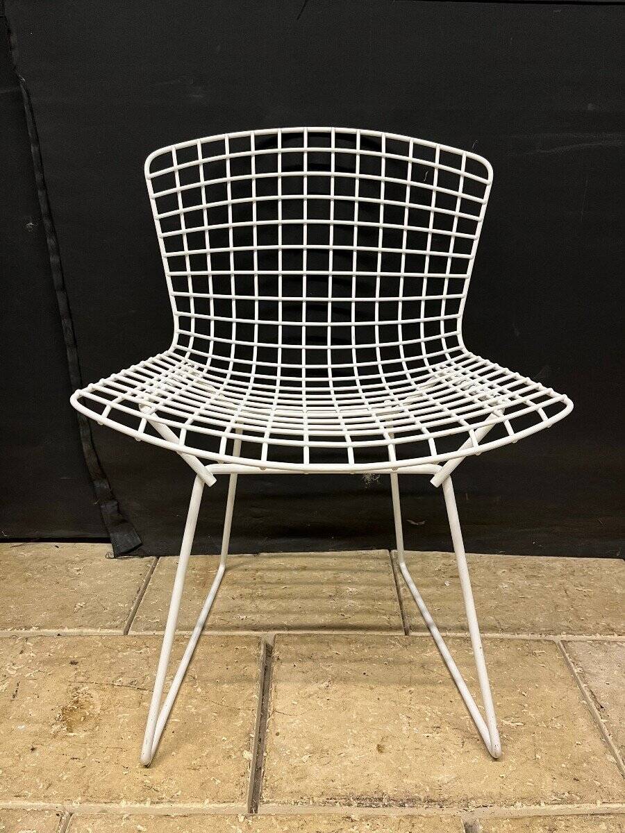 4 Chaises vintages Harry Bertoia Wire en maille de der Laqué Blanc Knoll