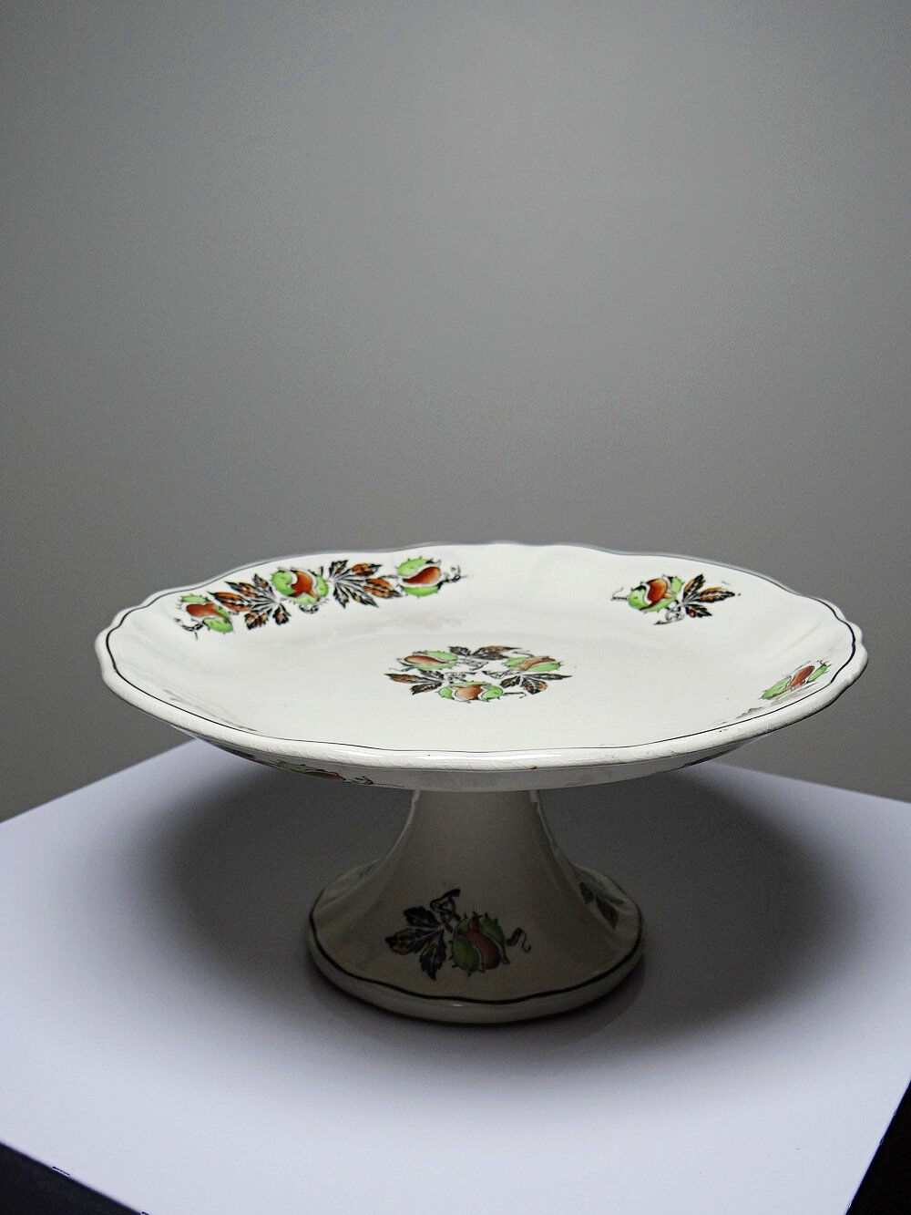 Antique compote dish "Marrons" Longchamp earthenware, polychrome ironstone.