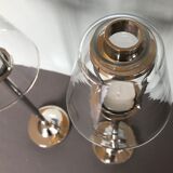 Pair of chrome candle holders and Marinette glass