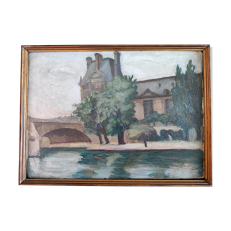 Peinture à l'huile Paris tuilerie et pont royal
