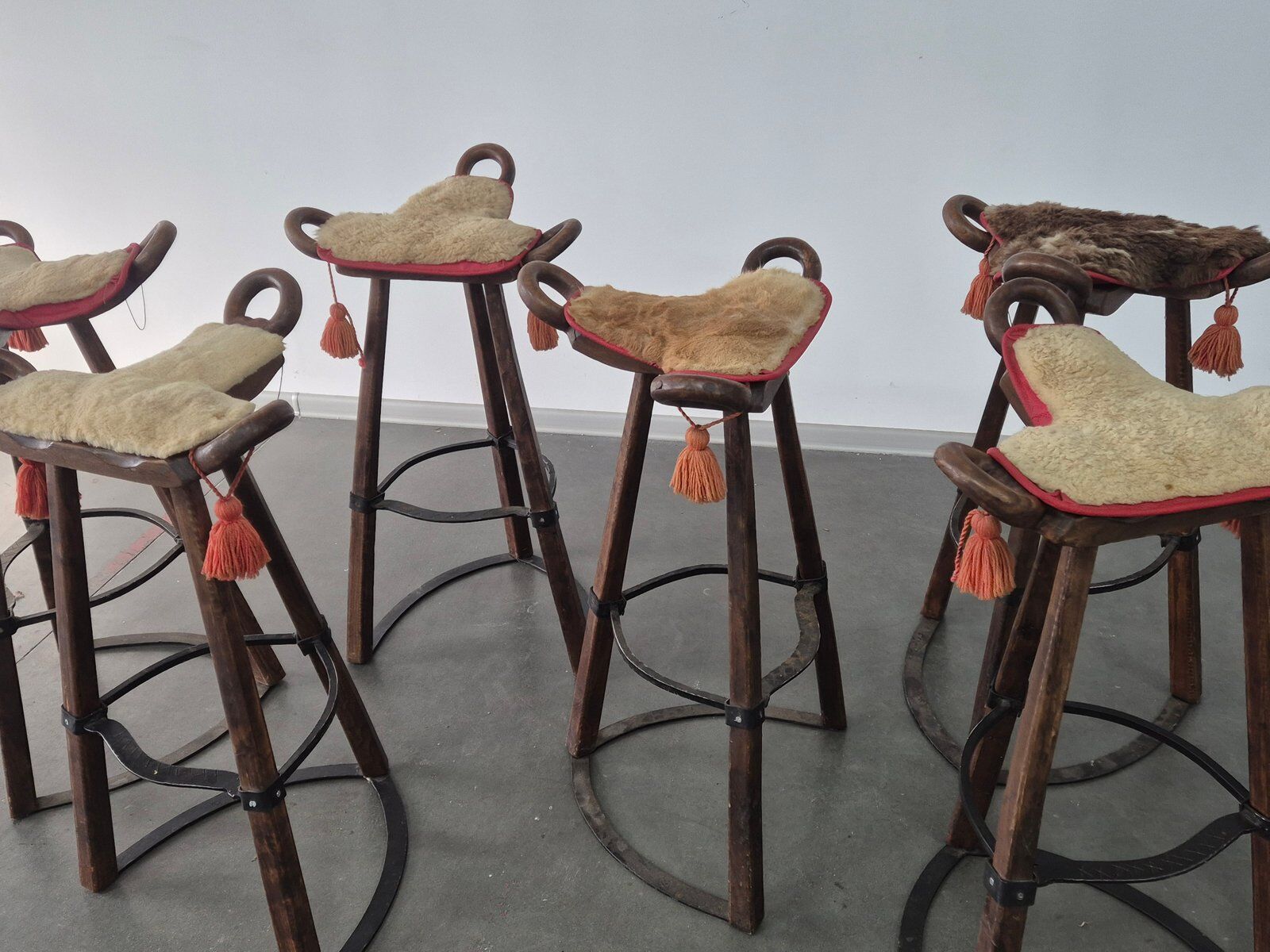 Tabourets Brutalistes vintage de Marbella attribués à Sergio Rodrigues, années 1970, ensemble de 6.
