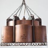 Large Scandinavian copper and wood pendant lamp circa 1970