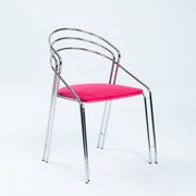 Set of Four Midcentury Italian Dining Chairs in Chrome and Pink Velvet