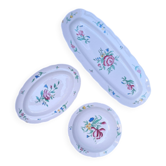 Set of 3 earthenware dishes from Sarreguemines, Riquewihr model.