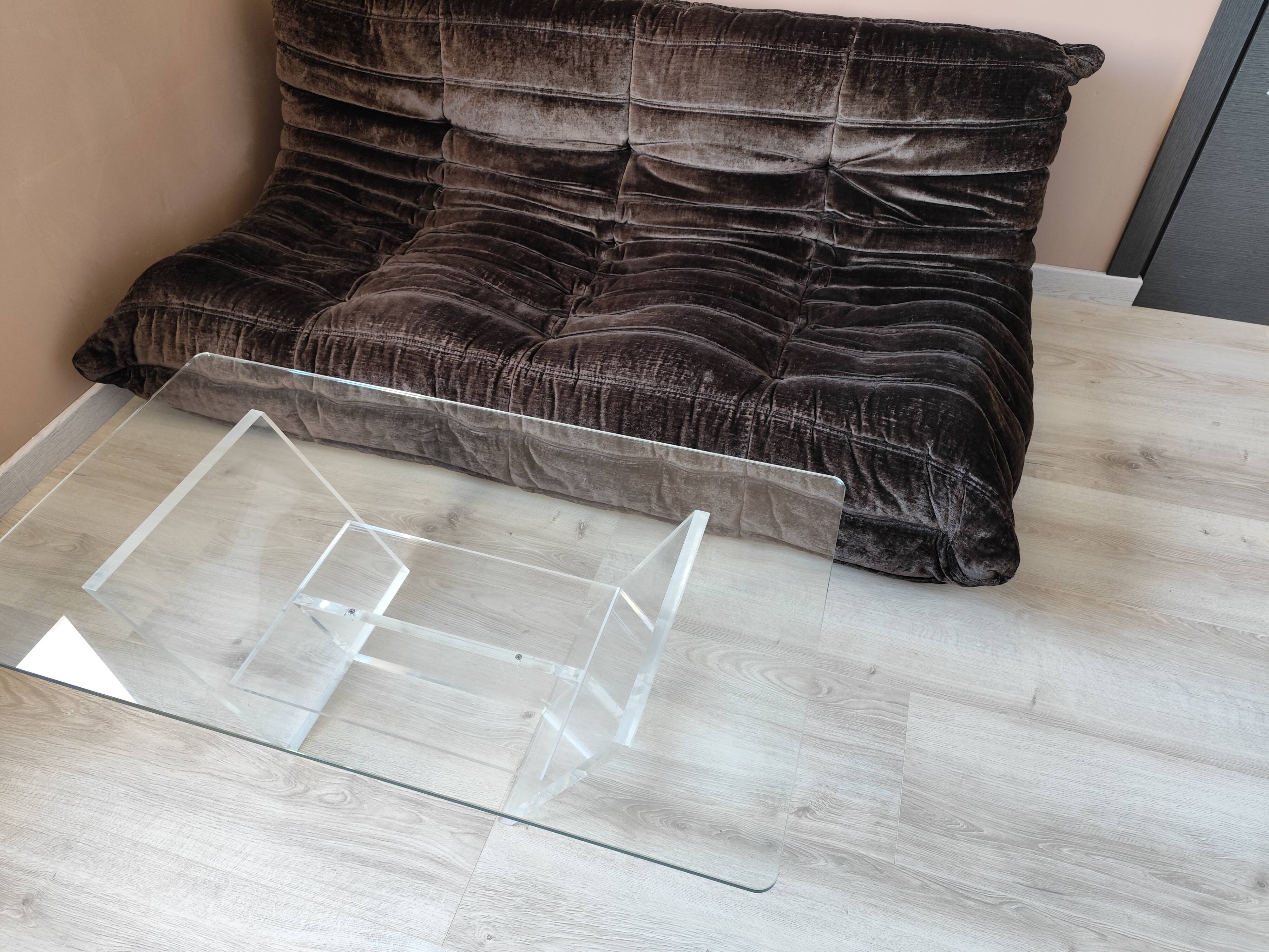 Vintage David LANGE glass & altuglas coffee table circa 1970