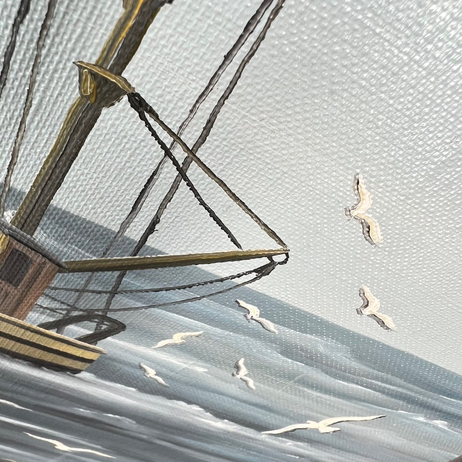 Oil on canvas "Return from fishing"