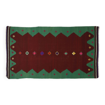Turkish Vintage Kilim Anatolian Red and Green 260 x 143 cm