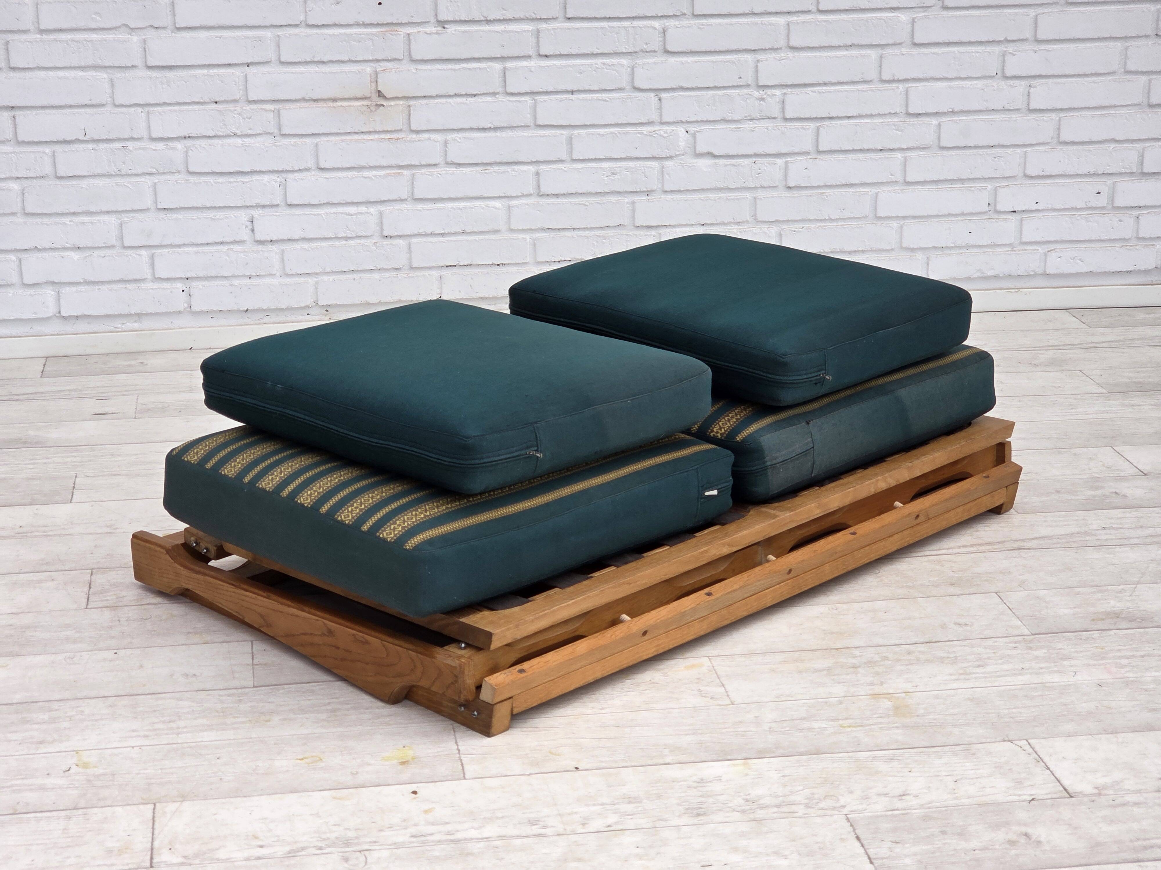 1970s, Scandinavian 2-seater sofa, furniture wool, solid oak wood.