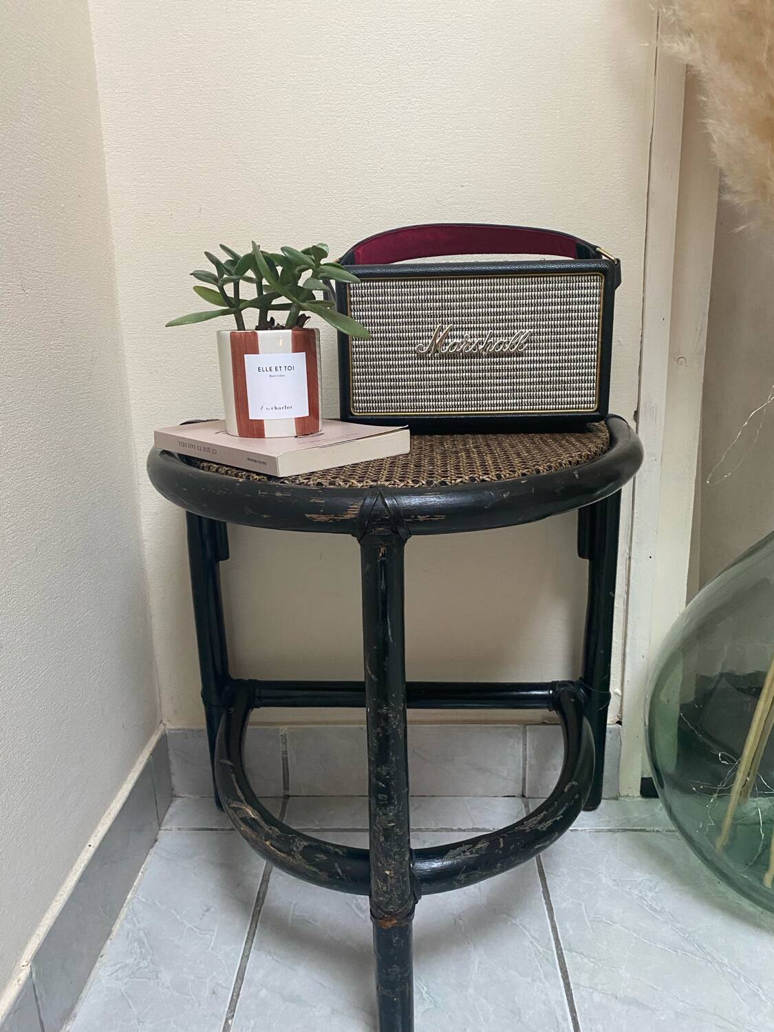 Vintage rattan side table or bedside table