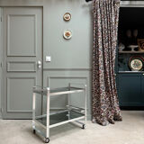 Vintage 70s serving cart in chromed metal and smoked glass