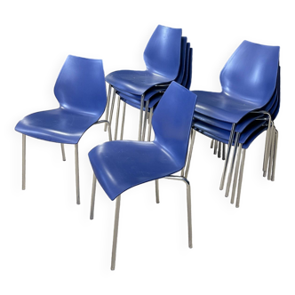 Lot de 10 chaises de salle à manger bleue années 2000