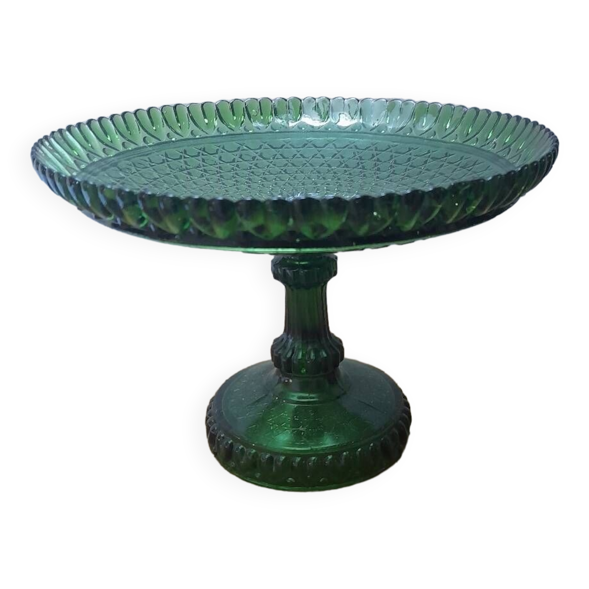 Chiseled glass footed dish