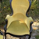 Pair of 19th century armchairs in black lacquered wood