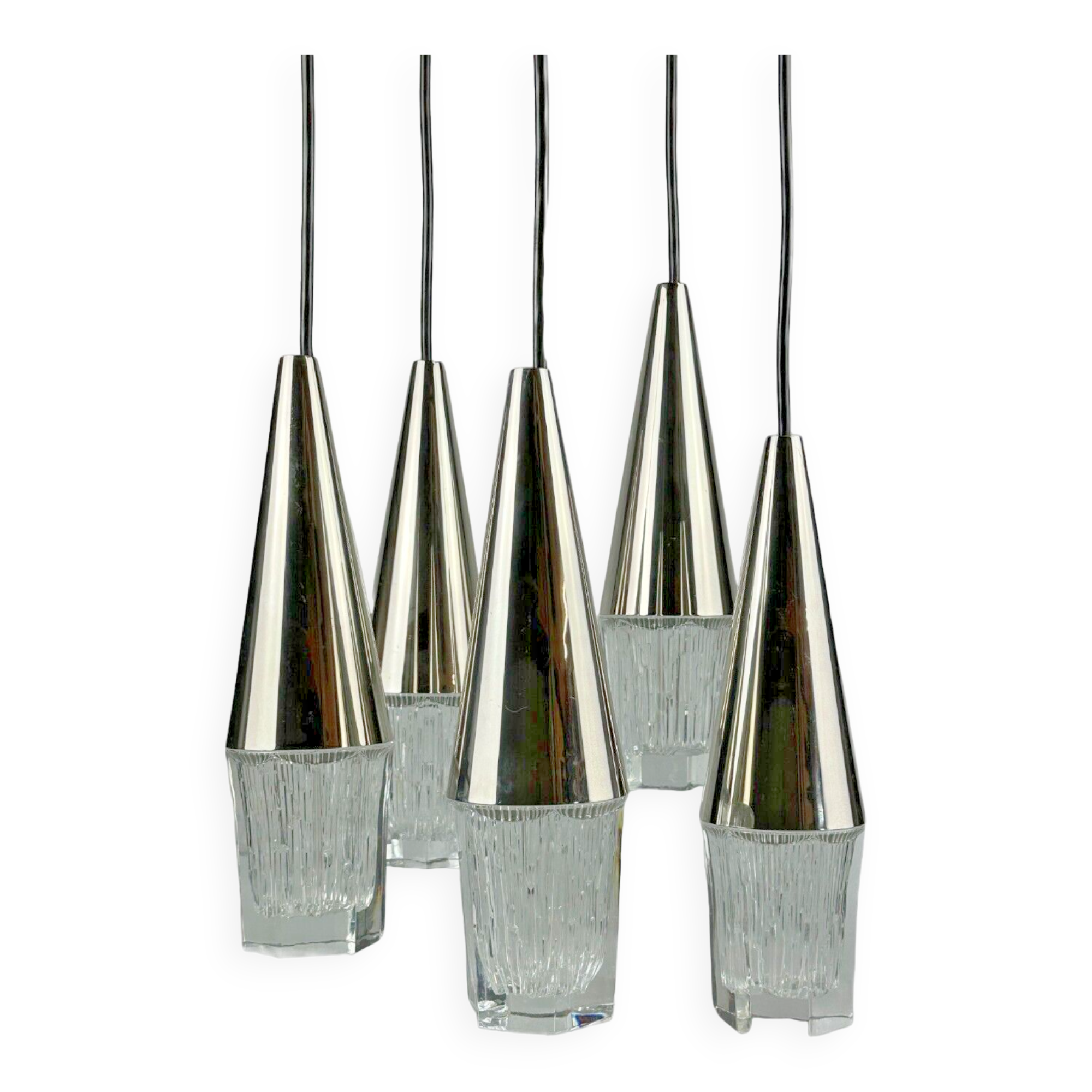 60s 70s hanging lamp cascade lamp 5 lights glass & chrome space age design