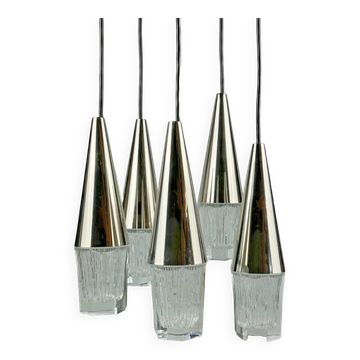 60s 70s hanging lamp cascade lamp 5 lights glass & chrome space age design