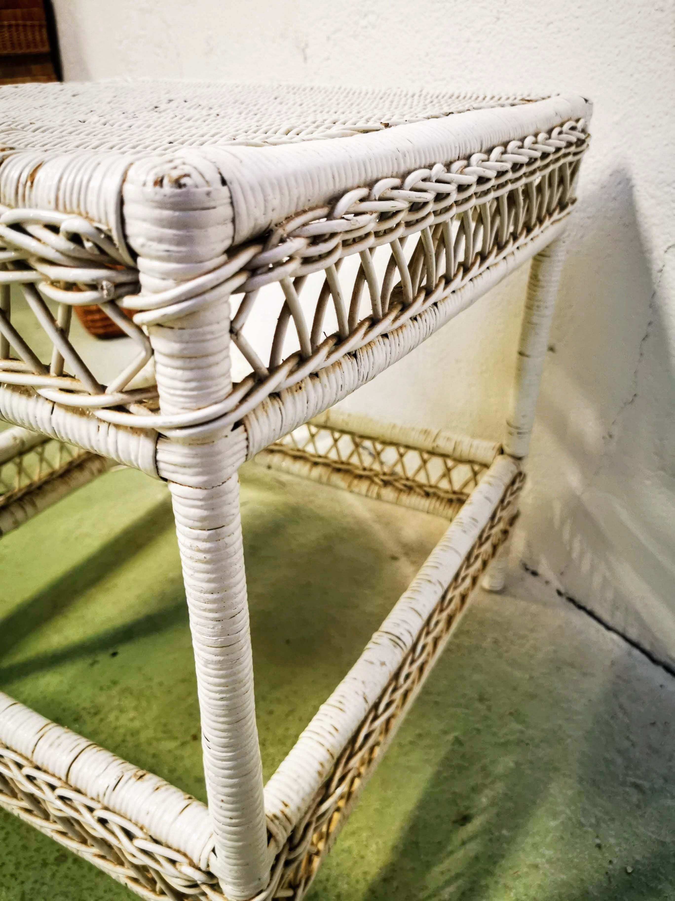 White rattan side table