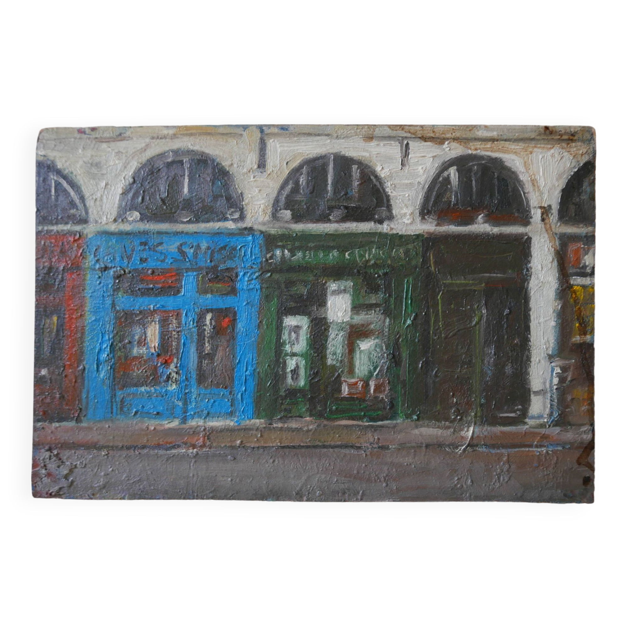 Old oil painting on wood, rue Parisienne