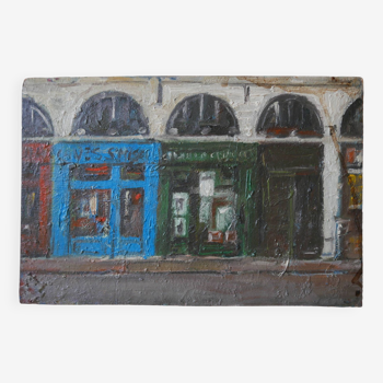 Old oil painting on wood, rue Parisienne