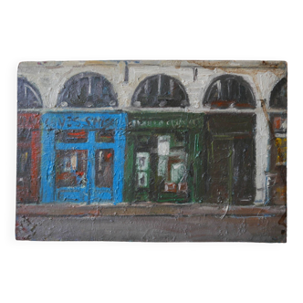 Tableau ancien huile sur bois, rue Parisienne