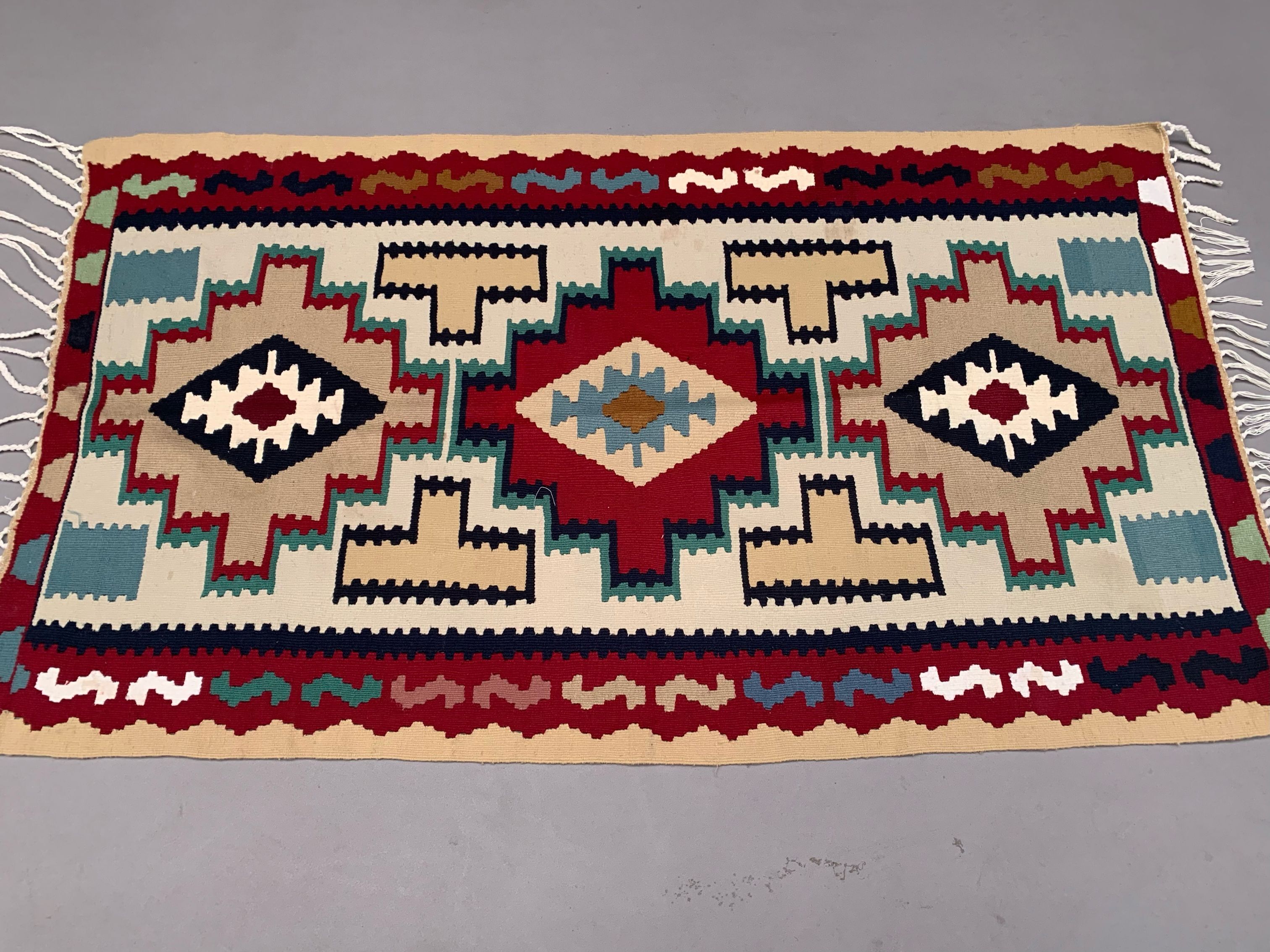 Vintage kilim 166x94 cm wool kelim rug red brown blue beige medium