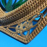 Old vintage wicker rattan mirror
