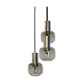 Cascade suspension antique globes in gray smoked glass and chrome metal staircase chandelier