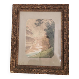 Golden stucco frame with pretty landscape