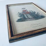 Framed antique engraving, harvest scene