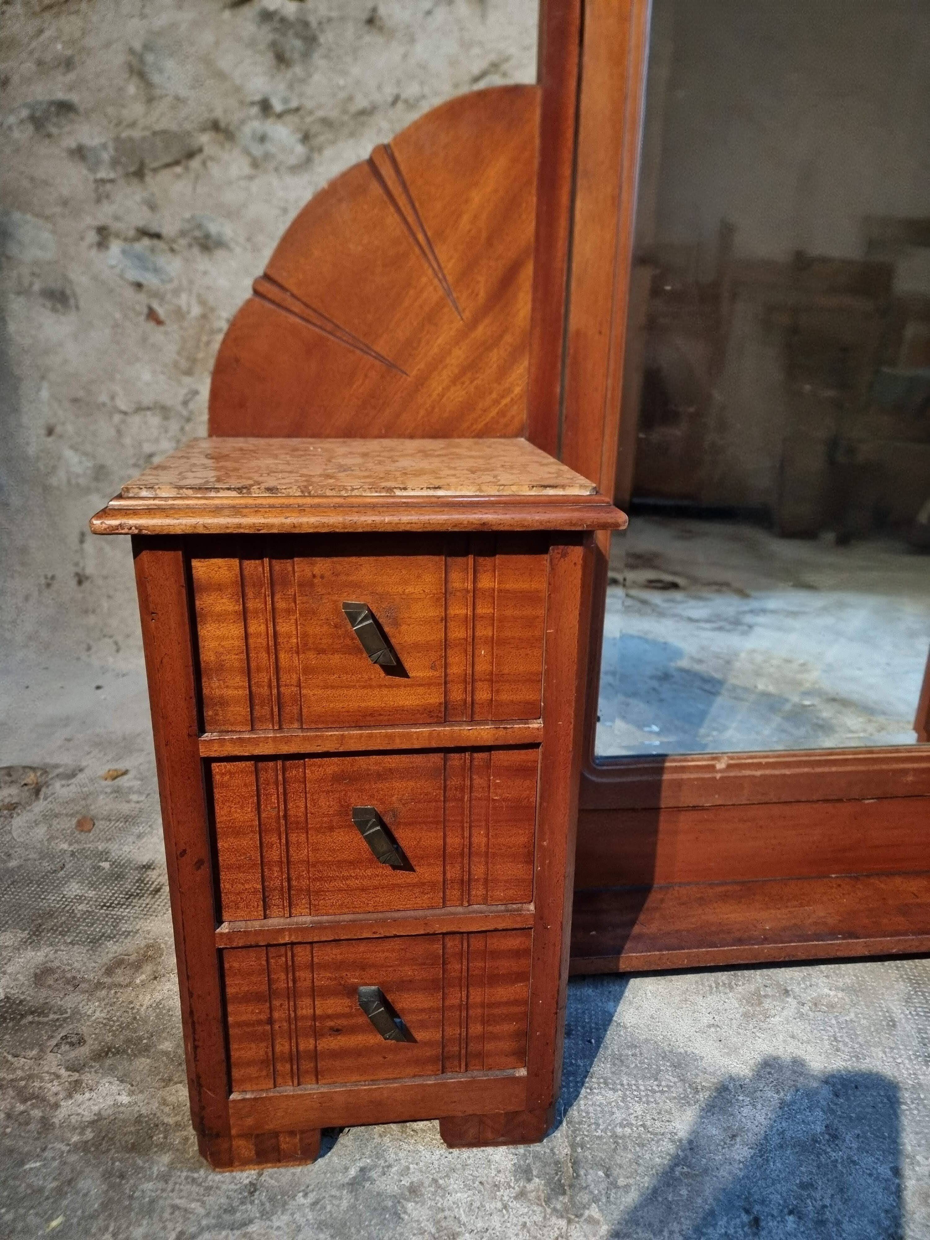 Art Deco mahogany dressing table with bevelled tilting mirror, France, 1920s–1930s.
