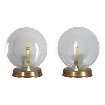 Pair of Vintage 1950s Brass and Glass Table Lamps, Italian Design