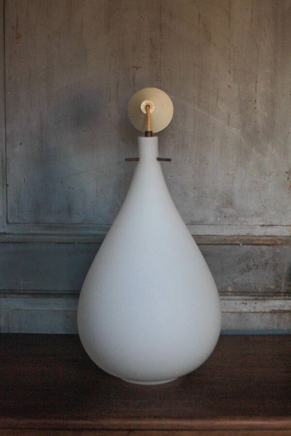 Suspension vintage, suspension goutte d'eau opaline blanche, Lustre opaline