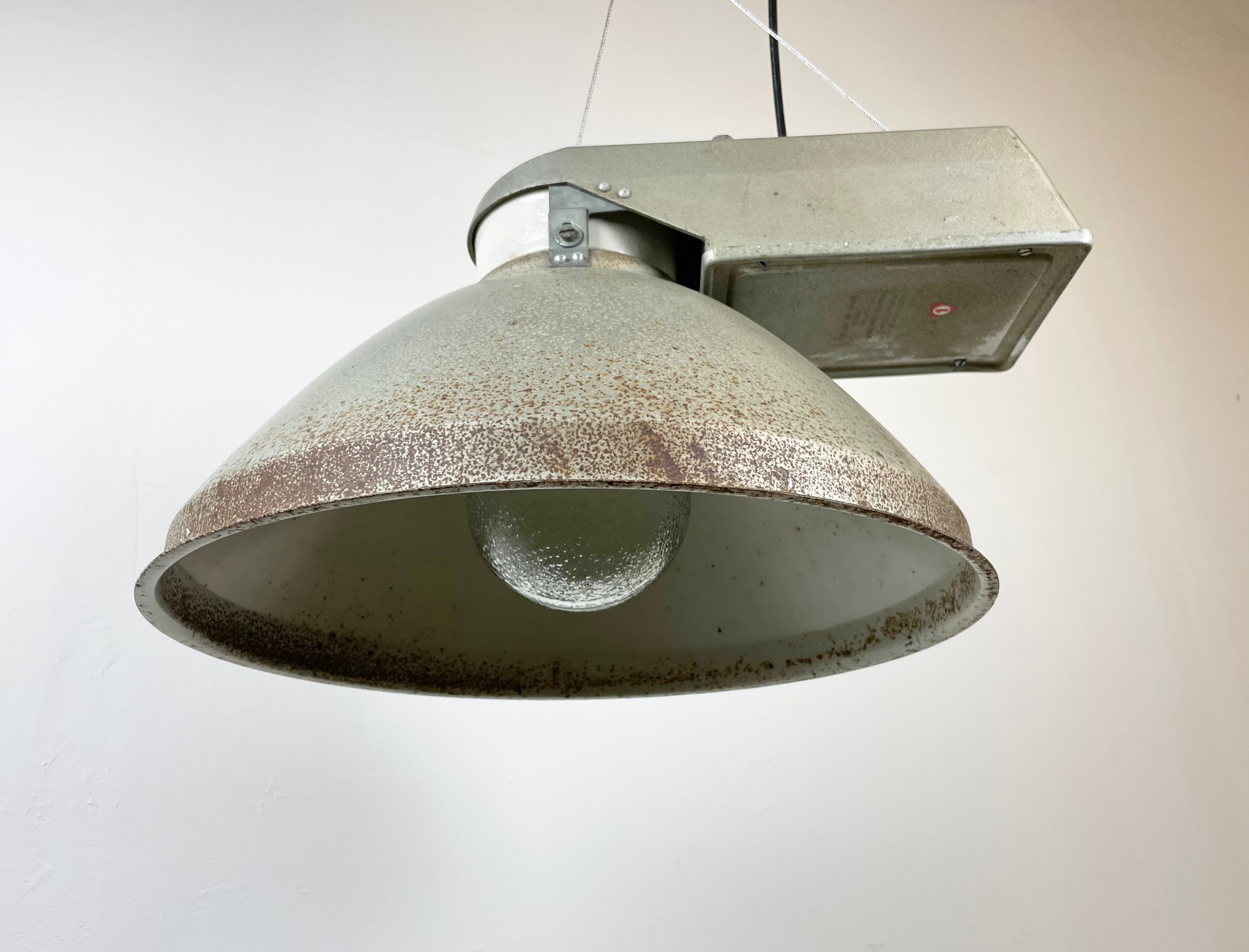 Industrial Factory Pendant Lamp with Frosted Glass Cover, 1970s