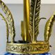 Lustre géant en verre d'art bleu avec couronne en bronze