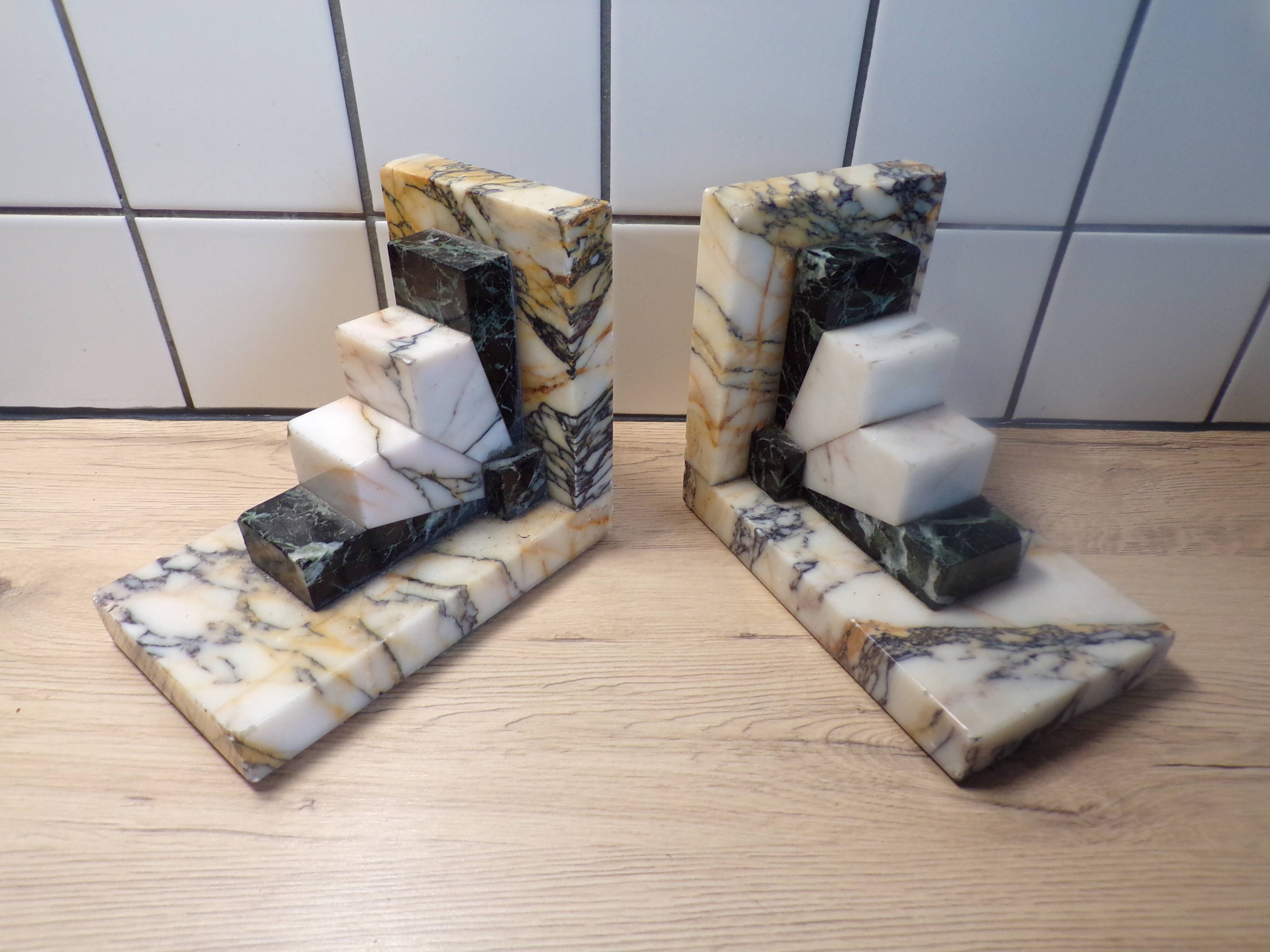 Pair of art deco marble bookends