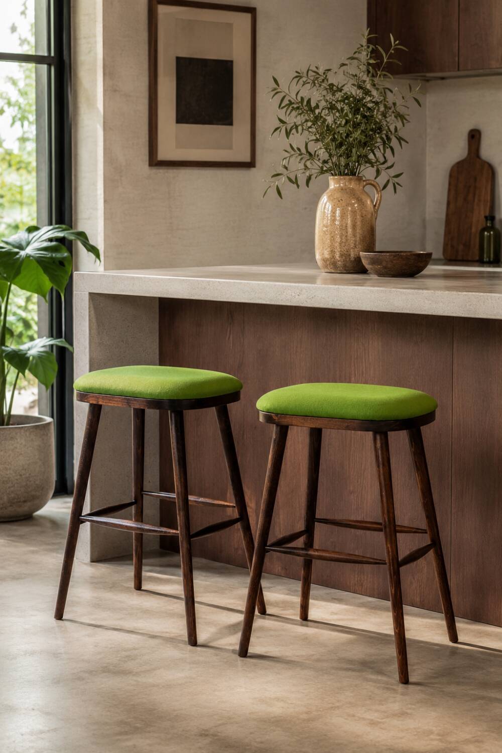Pair of vintage stools Scandinavian style wool v