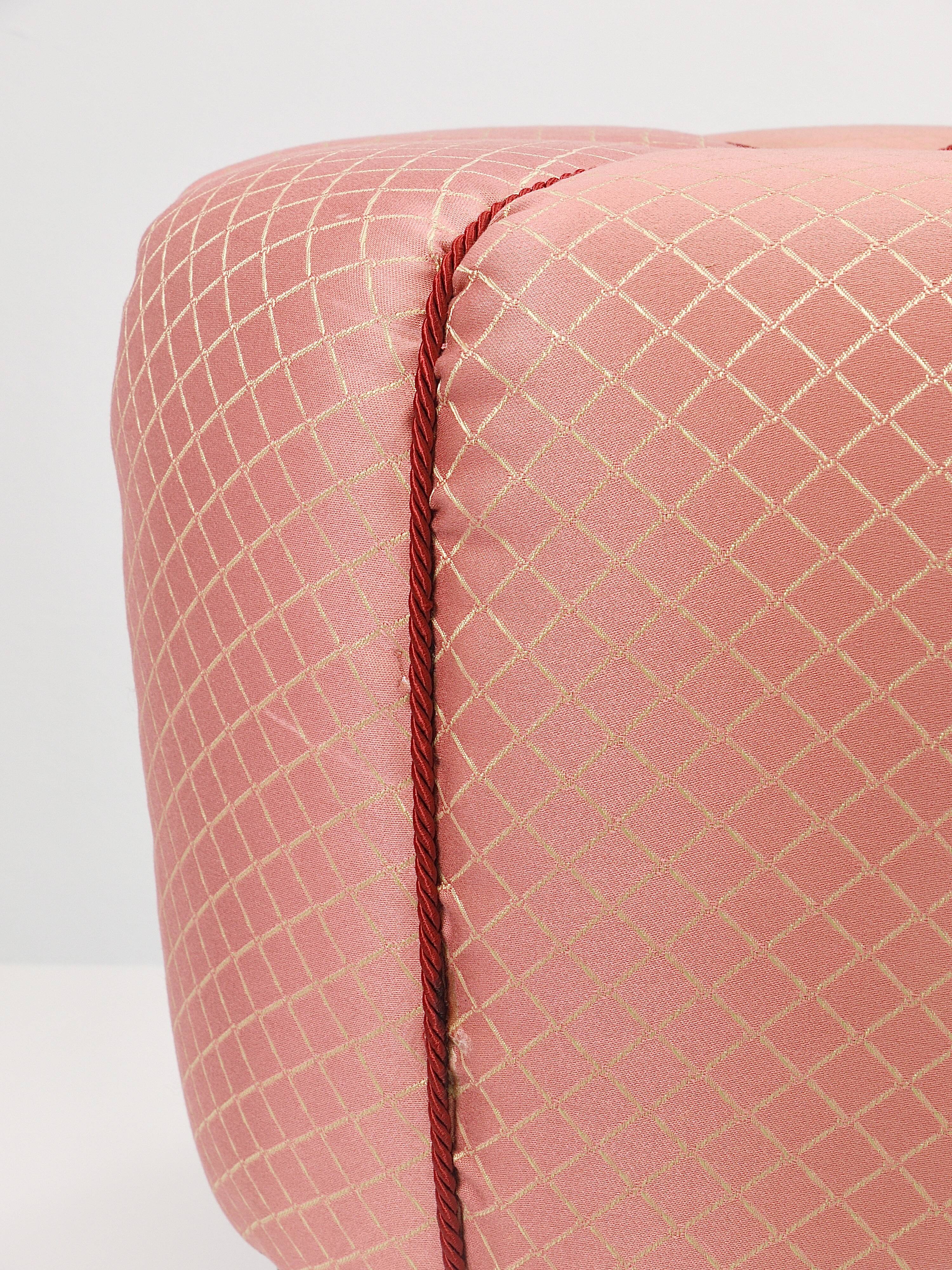 Pink Art Deco Stool / Tabouret / Pouf / Ottoman, Vienna, Austria, 1930s