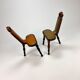 Ensemble de 2 tabourets de trépied en chêne brutaliste du milieu du siècle, années 1960
