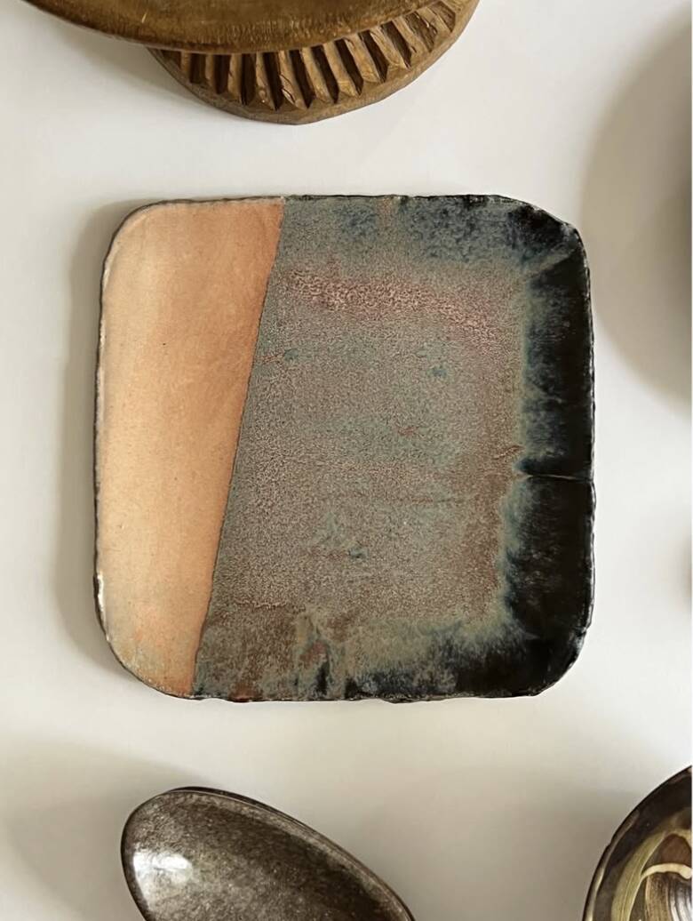 large enamelled ceramic pocket emptier signed Claude Champy, France