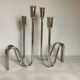 Pair of modernist candle holders silver metal PM Italy