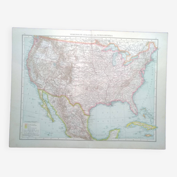 Une carte géographique  issue Atlas Richard Andrees  année 1887 Amérique du Nord  Nordamerika