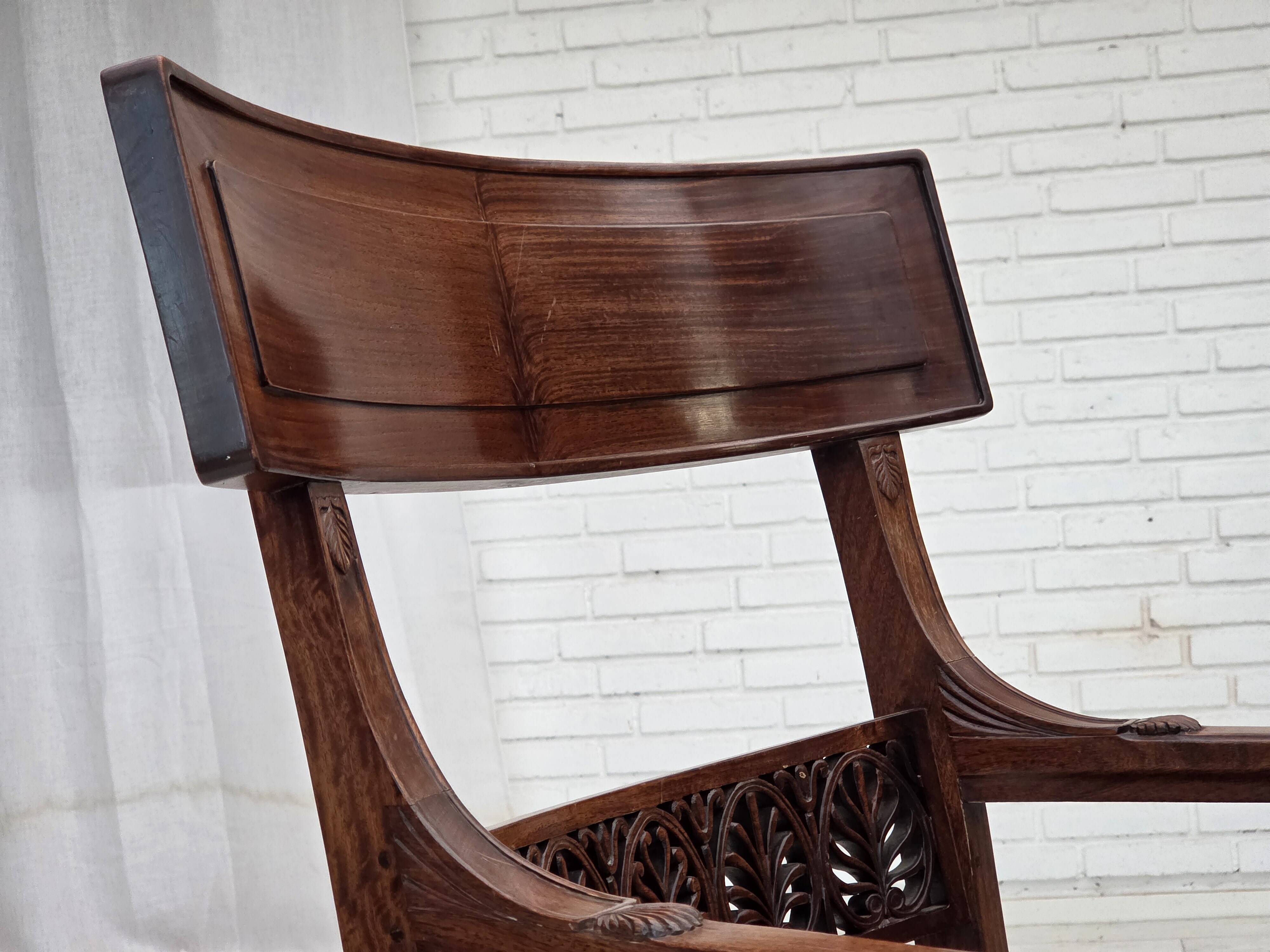 1920-30s, set of 2 armchairs, design after Georges Jacob, carved teak wood.