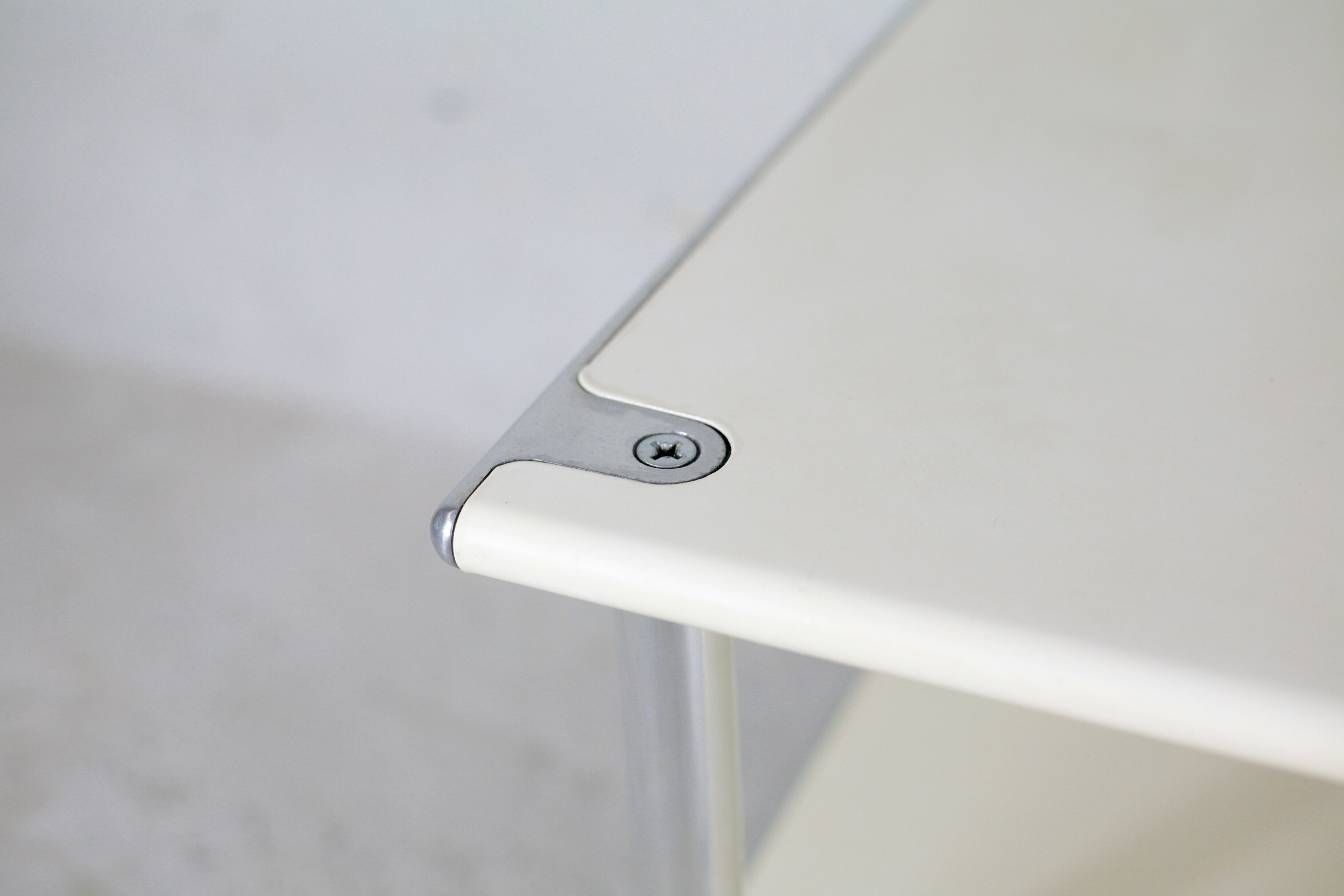 Coffee table in lacquered steel "cream", double trays, France, circa 1970