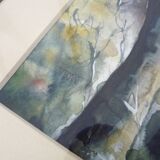 Original watercolor by Carani church in the mountains. Signed