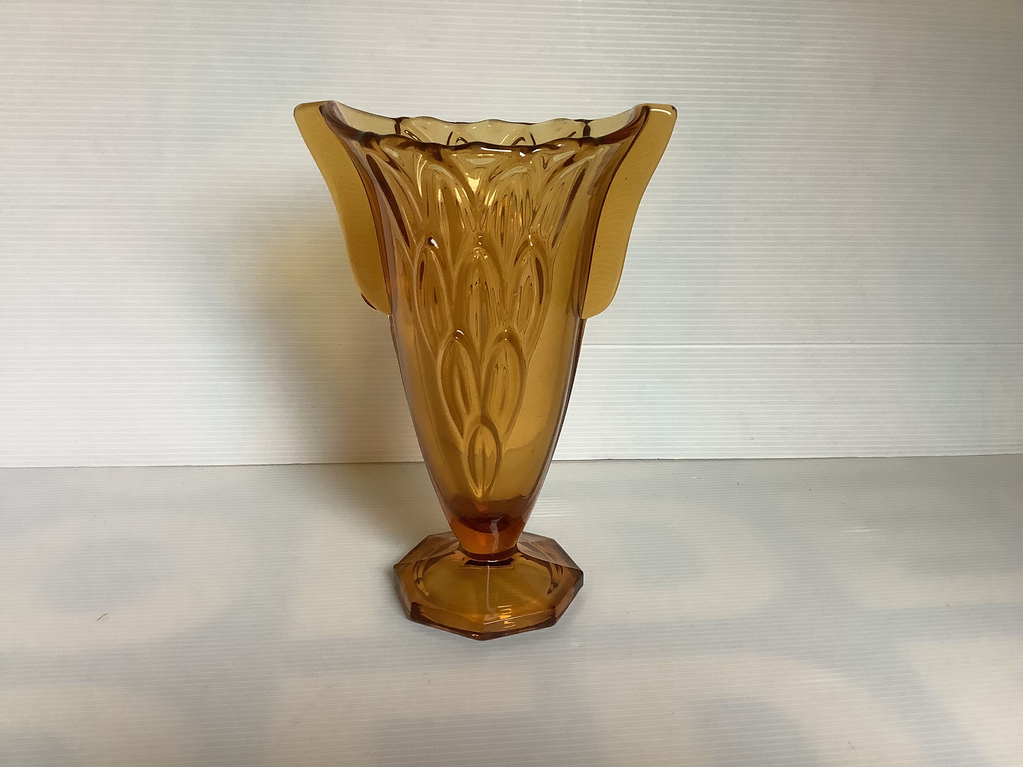 Old vase handles butterfly wings molded glass yellow art deco