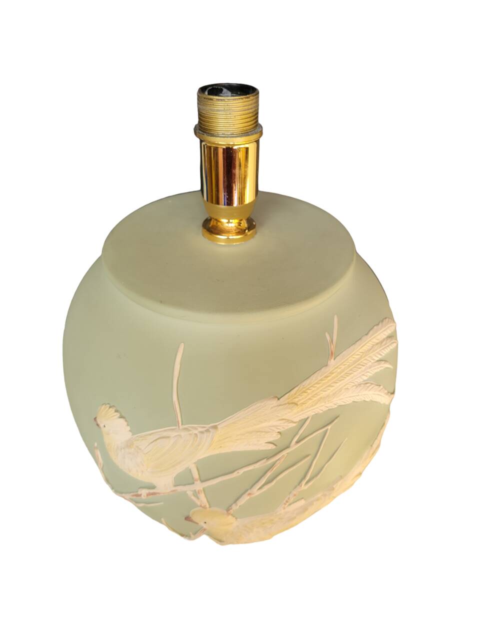 Matt green table lamp and birds in relief