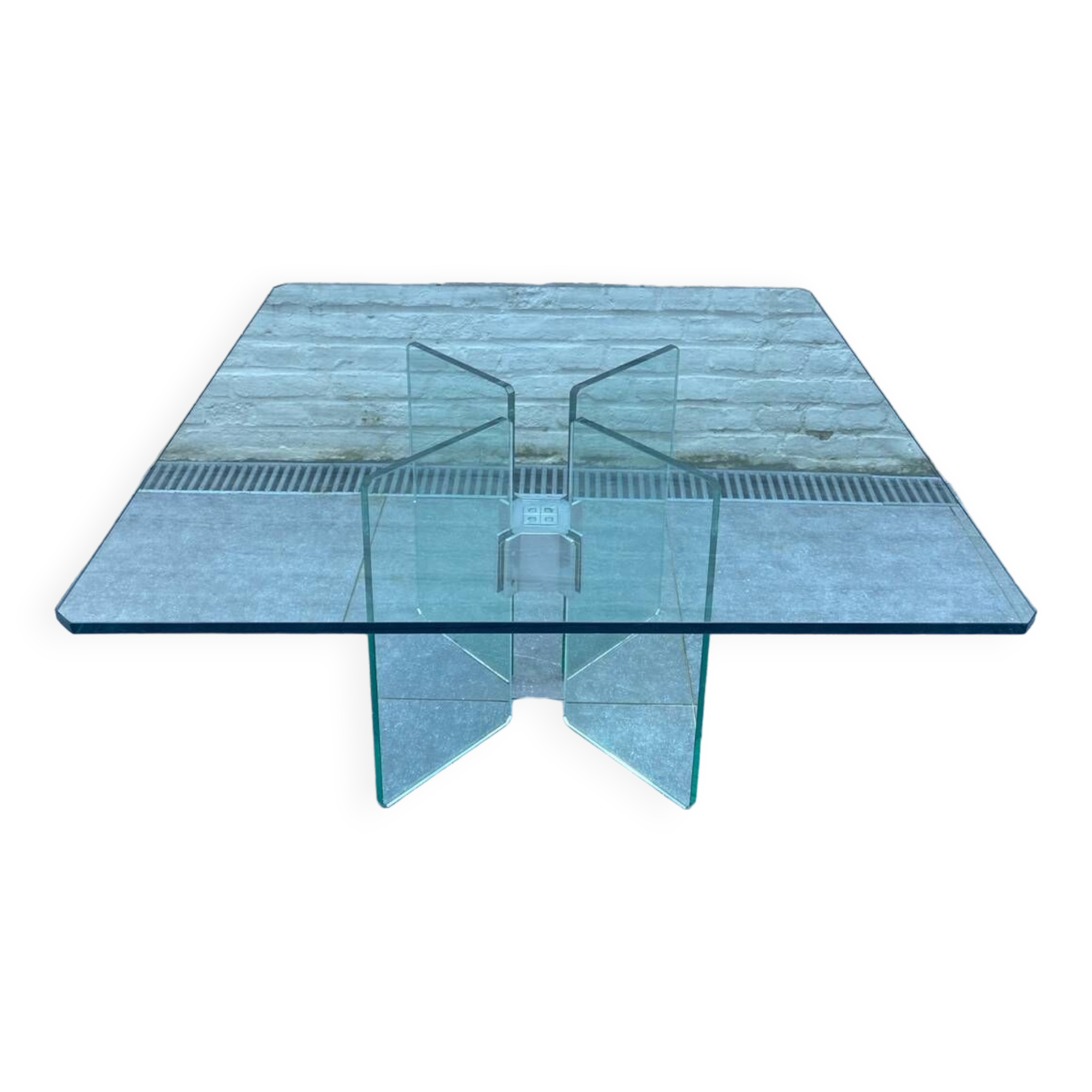 Square glass coffee table by Peter Gyzchy 1970