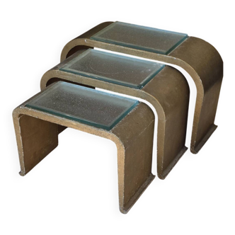 SCULPTURAL SET OF THREE NESTING TABLES SPACE AGE - circa 1970