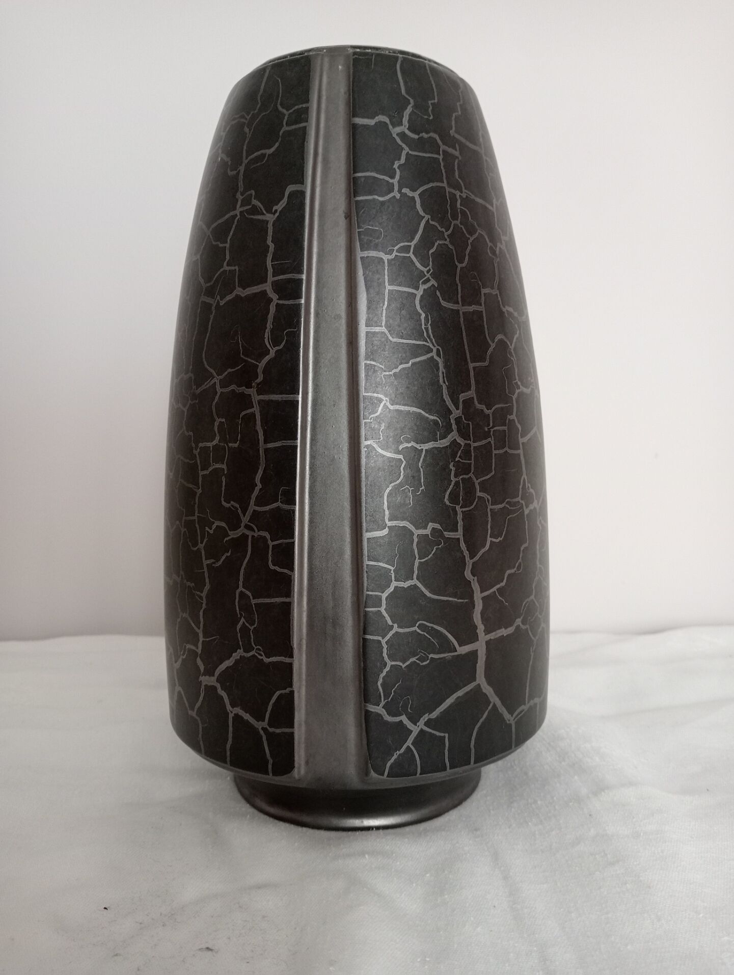 Large iridescent black art deco design vase