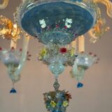 Venetian chandelier in multi-colored Murano glass, 11 light arms on two levels circa 1880